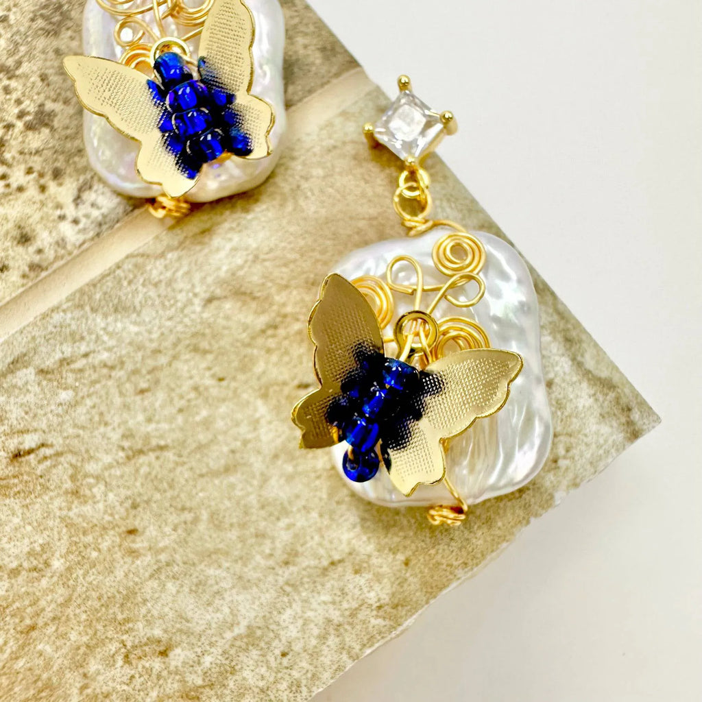 Baroque pearl drop earrings - gold vermeil - Angel Barocco