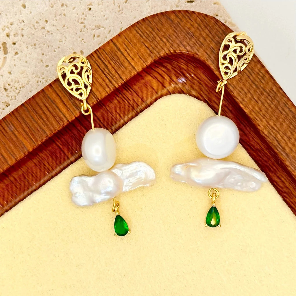 Gold vermeil stud Baroque pearl drop earrings