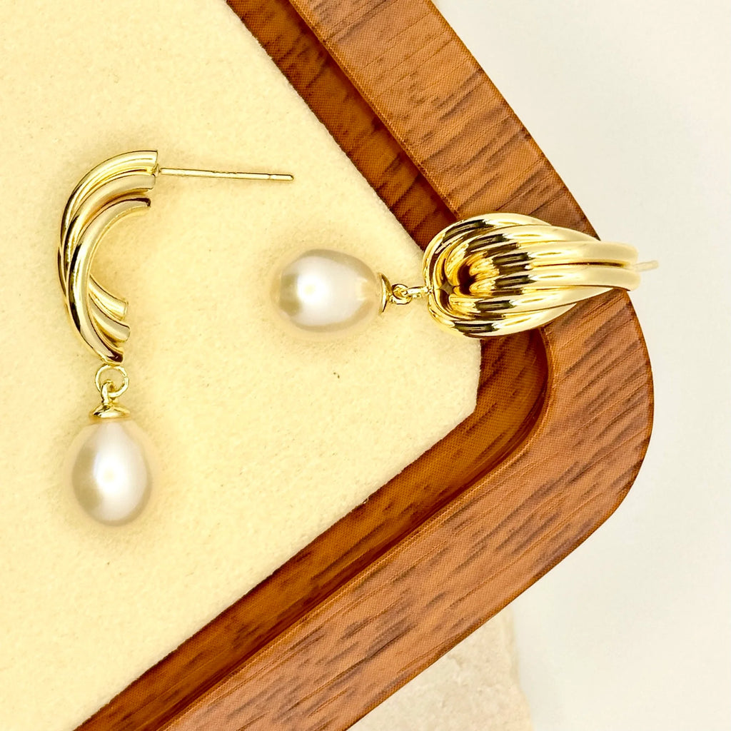 Gold Stud Pearl Drop Earrings - Angel Barocco