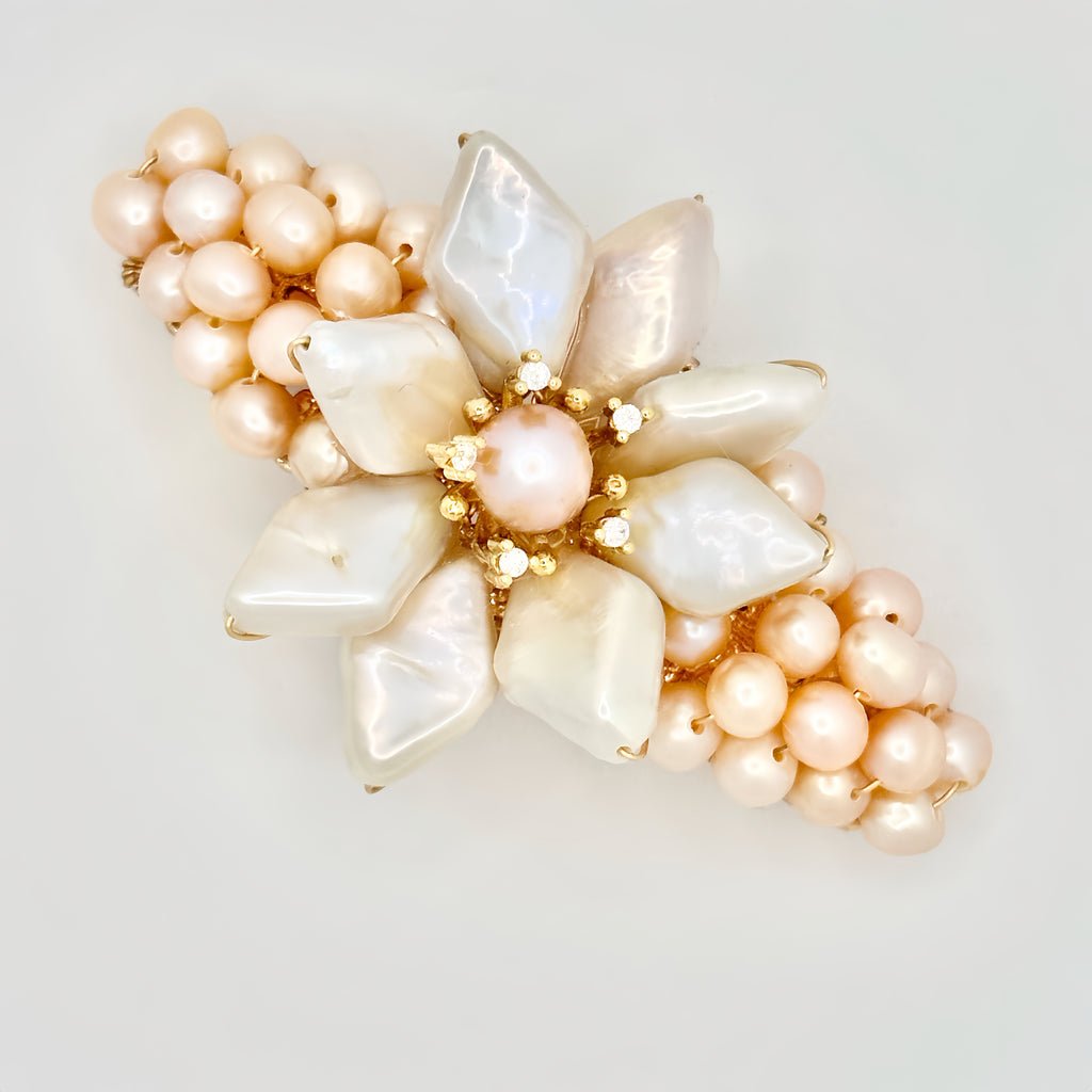 Baroque Pearl Flower Brooch with Blue Stone – Angel Barocco
