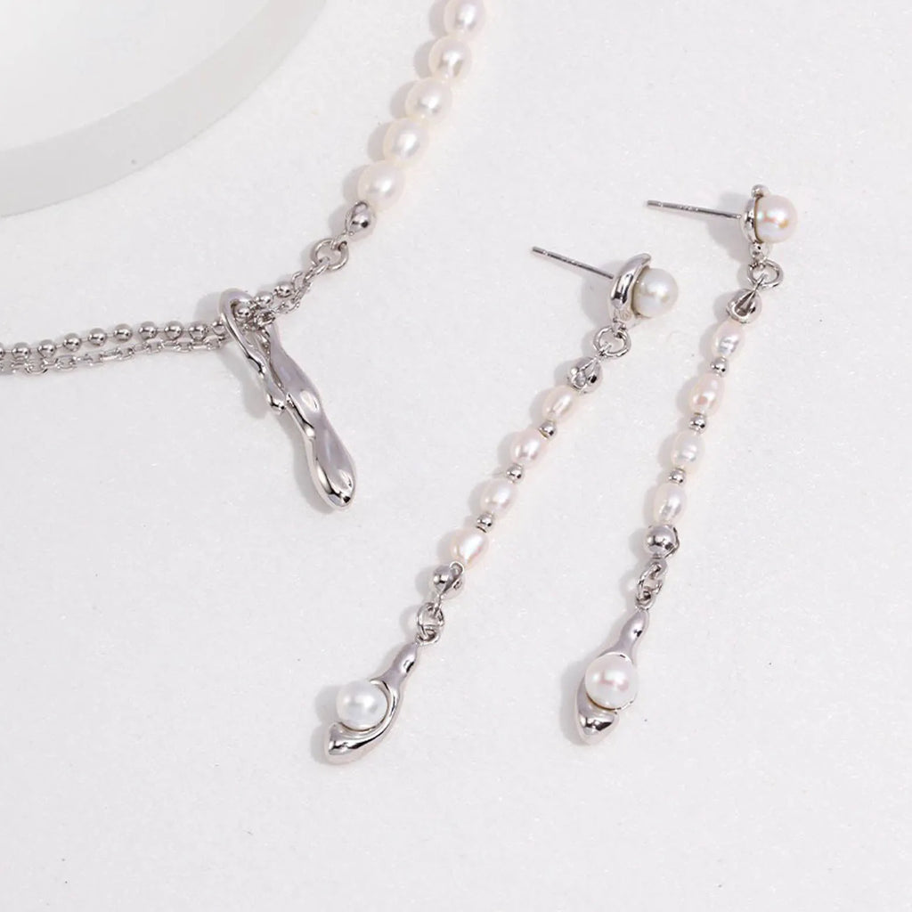 Seeds bead pearl dangle earrings - Angel Barocco