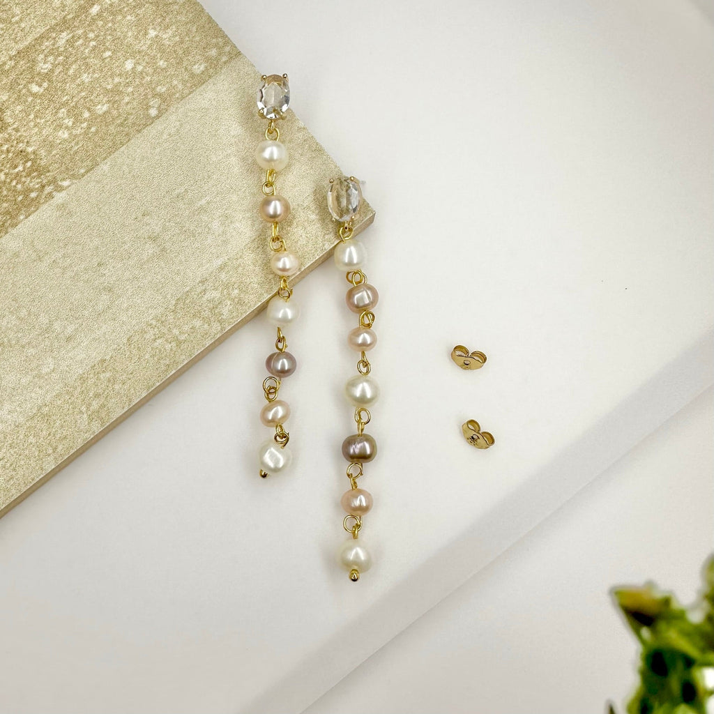 Diamond Pearl Chain Earrings - Angel Barocco