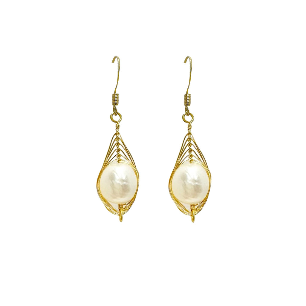 Baroque Pearl Gold Wire Earring - Angel Barocco