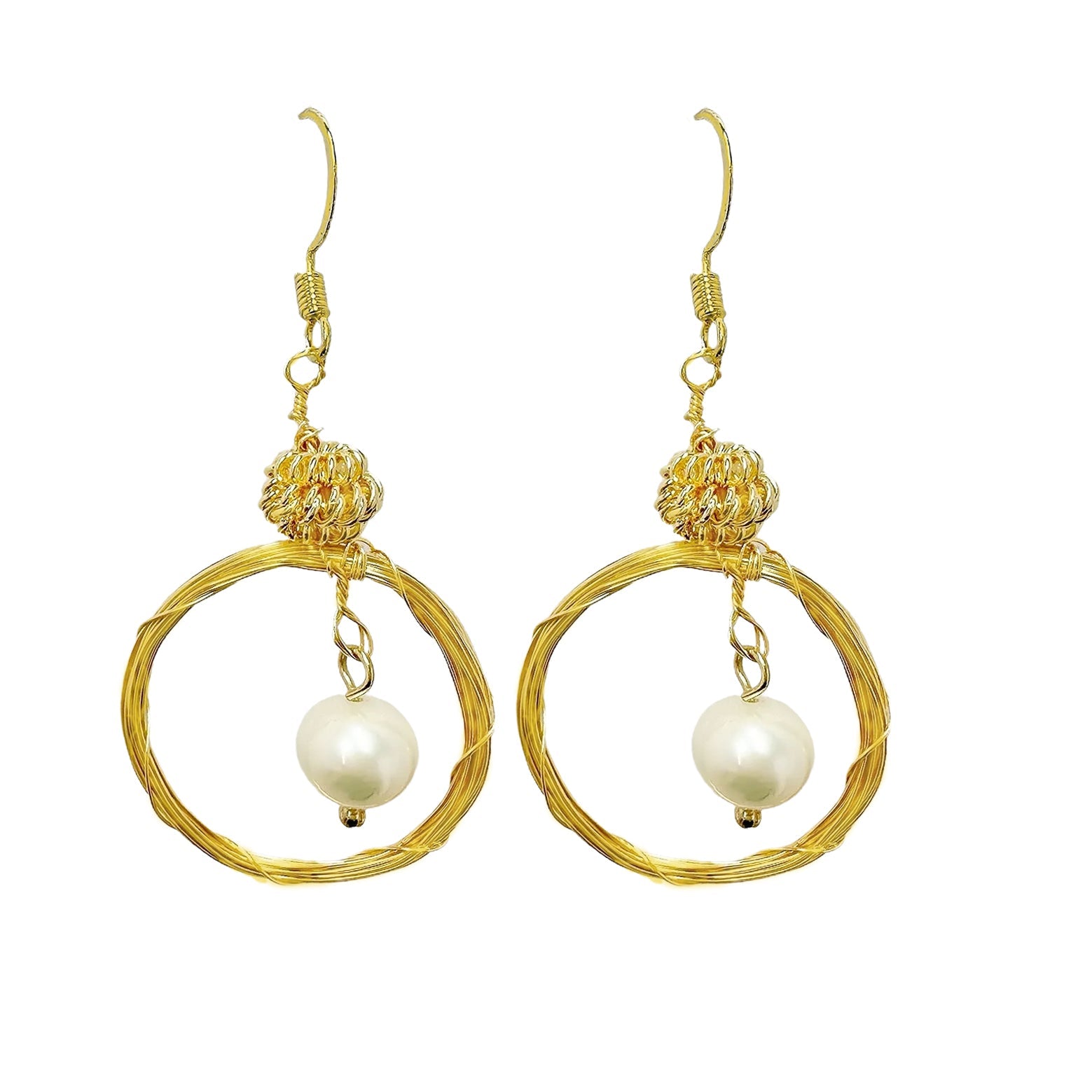 Gold Ring Pearl Drop Earrings