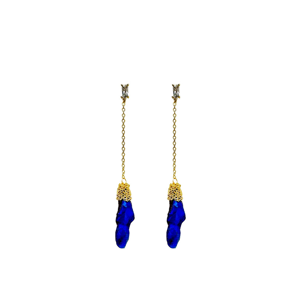 Natual Stone Chain Earrings- Green/Blue - Angel Barocco