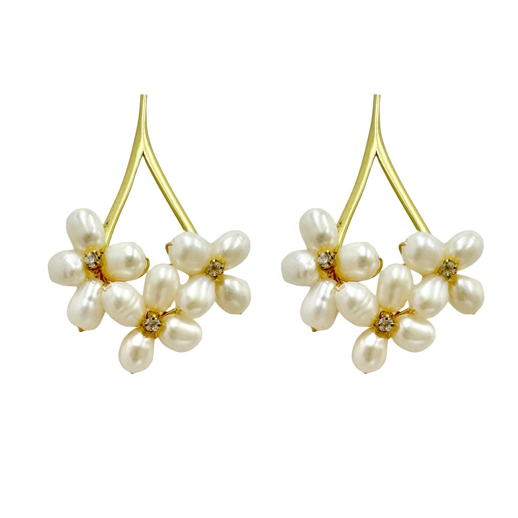 White/Pink Pearl petal gold earrings - Angel Barocco